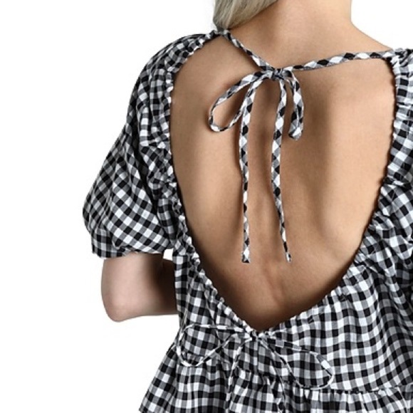 TopShop gingham backless puff sleeve top NWT - Picture 4 of 8